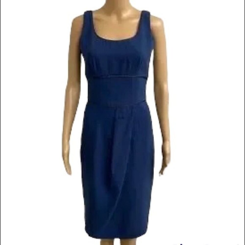 Giorgio Armani Blue Cotton Silk Pleated Wrap Midi Dress 36 Made In Italy